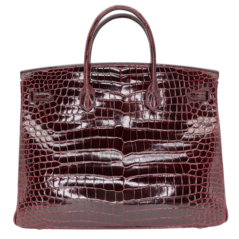 Hermès 40cm Birkin Bordeaux Shiny Porosus Crocodile Gold Hardware