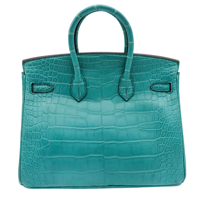 Hermès 25cm Birkin Bleu Paon Matte Alligator Gold Hardware