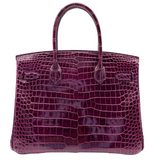 Hermès 30cm Birkin Amethyst Shiny Porosus Crocodile Palladium Hardware