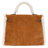 Hermès 35cm Kelly Teddy Shearling Chamois/Ecru/Alezan Suede Leather Palladium Hardware