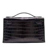 Hermès Kelly Pochette Black Matte Niloticus Crocodile Palladium Hardware