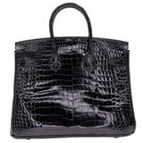 Hermès 25cm Birkin Black Shiny Porosus Crocodile Diamond Hardware