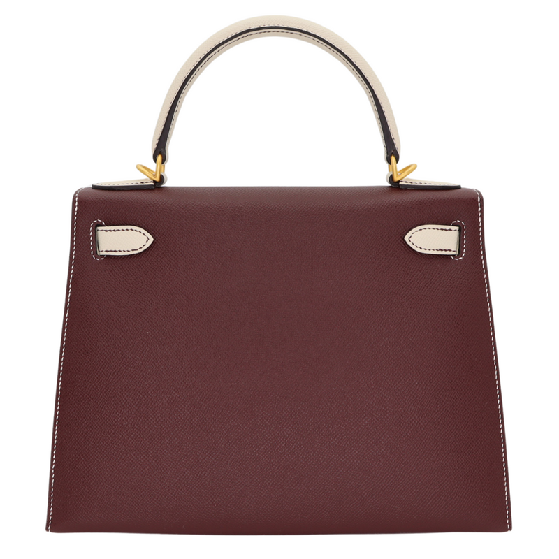 Hermès 28cm Kelly HSS Sellier Bordeaux/Craie Epsom Leather Brushed Gold Hardware