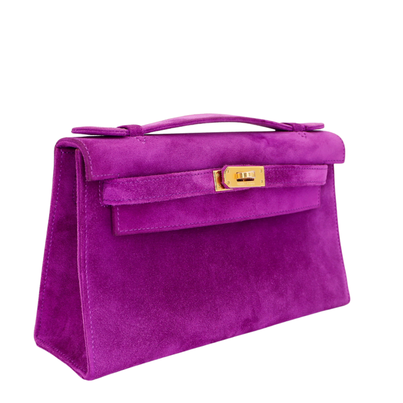 Hermès Kelly Pochette Doblis Ultraviolet Suede Gold Hardware