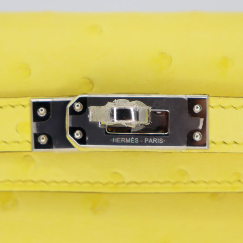 Herm�s Kelly Mini II Jaune Citron Ostrich Palladium Hardware