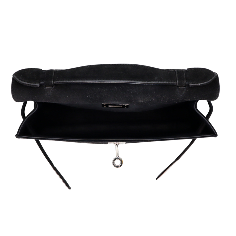 Hermès Kelly Pochette Doblis Black Suede Leather Palladium Hardware