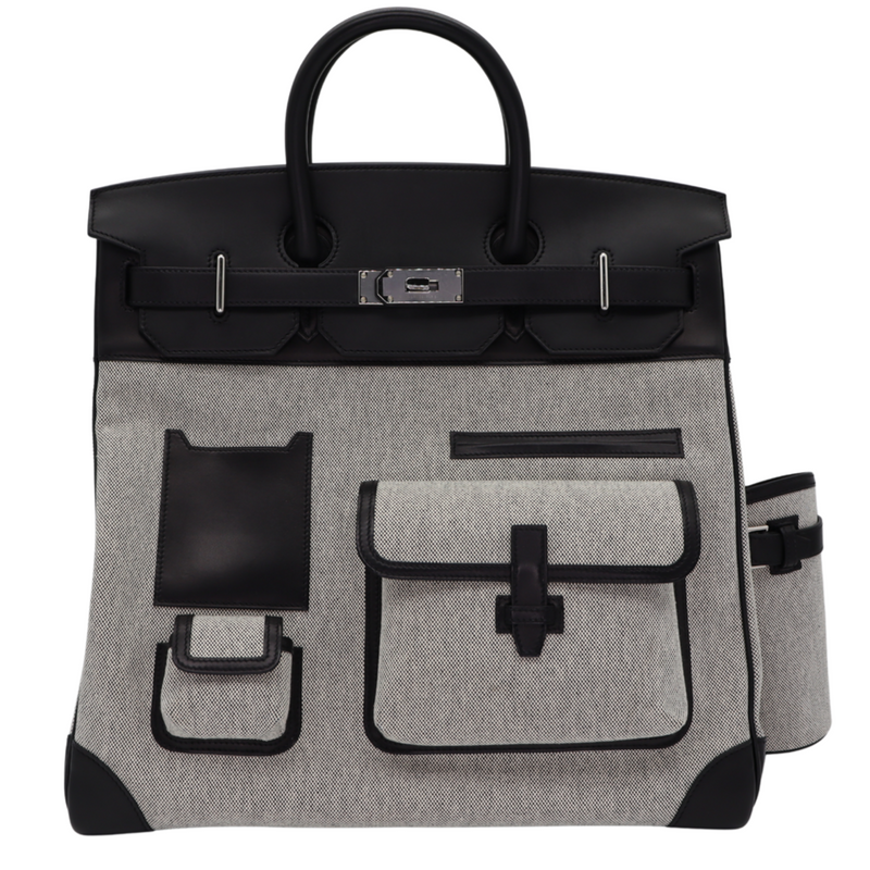 Hermès 40cm HAC Cargo Black (Noir) Toile/Evercalf Leather Palladium Hardware