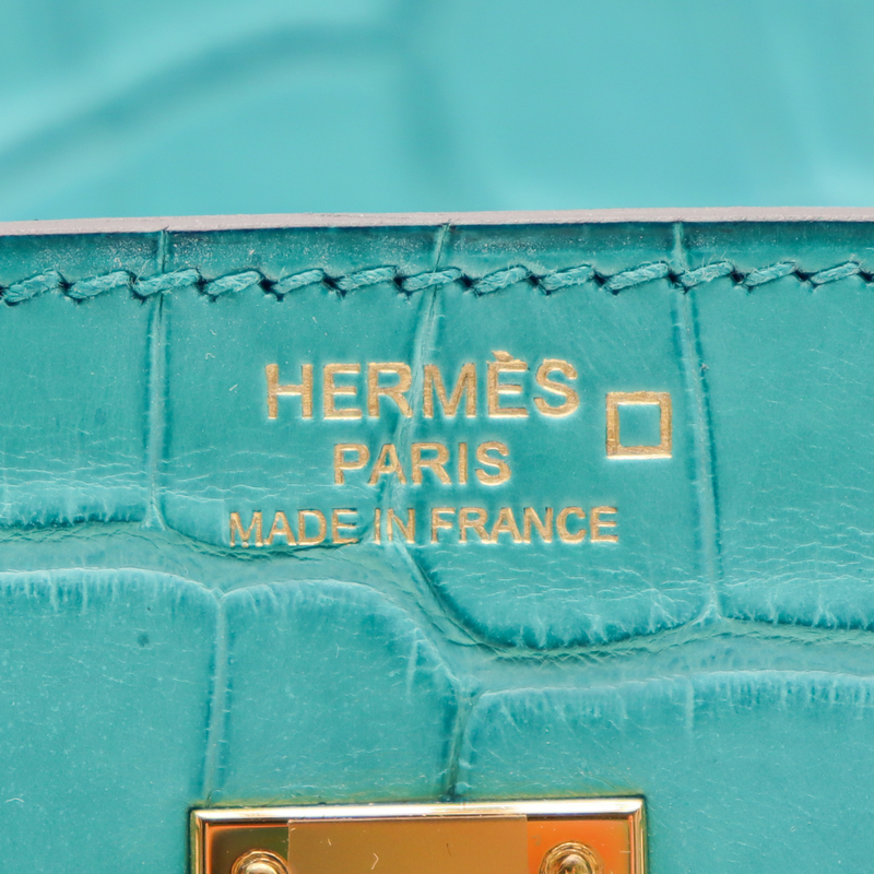 Hermès 25cm Birkin Bleu Paon Matte Alligator Gold Hardware