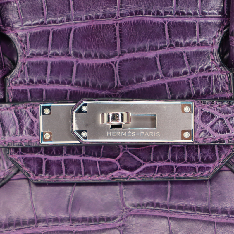 Hermès 30cm Birkin Amethyst Matte Alligator Palladium Hardware