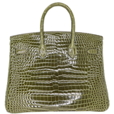Hermès 35cm Birkin Vert Olive Shiny Porosus Crocodile Diamond Hardware