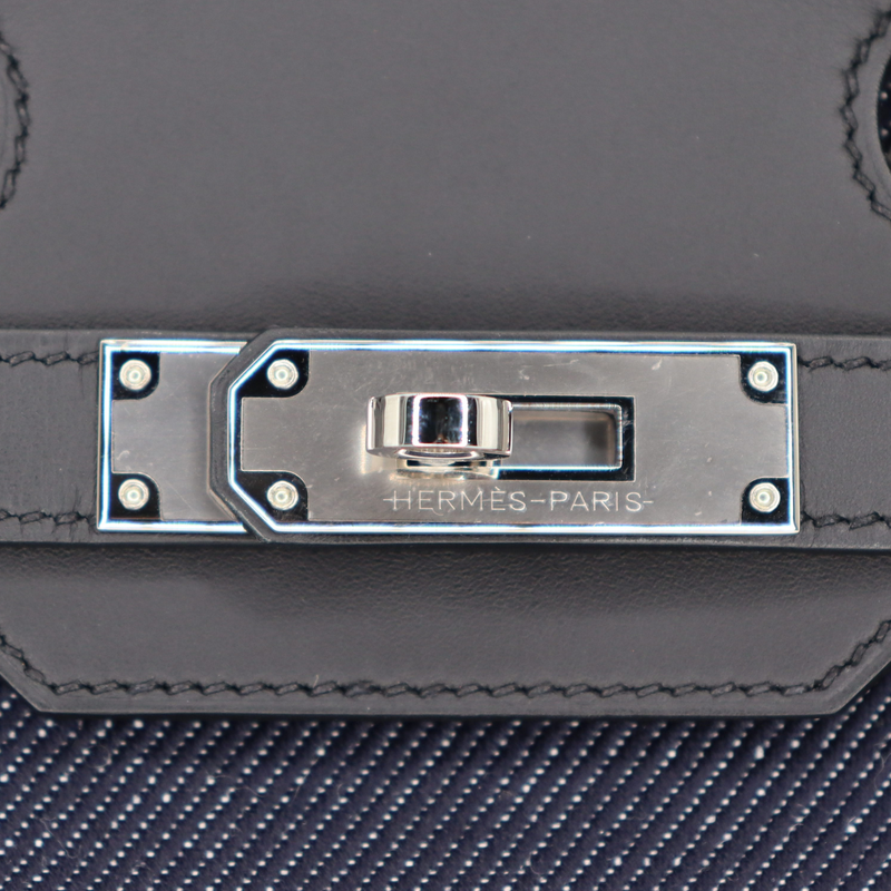 Hermès 29cm Birkin Shoulder Denim/Black Swift Leather Palladium Hardware