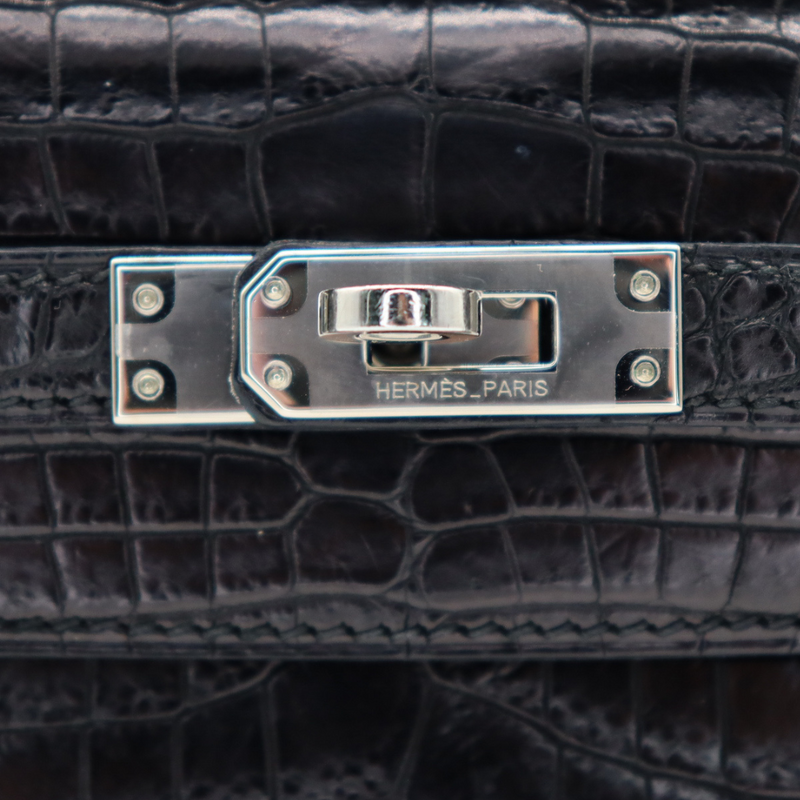 Hermès Kelly Pochette Black Matte Niloticus Crocodile Palladium Hardware