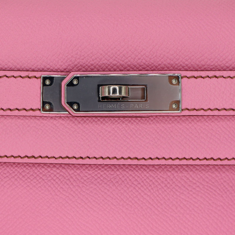 Hermès 28cm Kelly Retourne Bubblegum Epsom Palladium Hardware