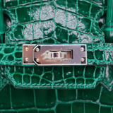 Hermès 25cm Birkin Vert Emeraude Shiny Porosus Crocodile Palladium Hardware