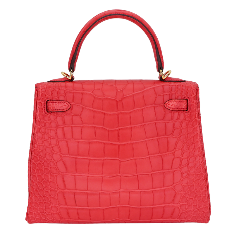 Hermès 25cm Kelly Retourne Bougainvillea Matte Alligator Gold Hardware