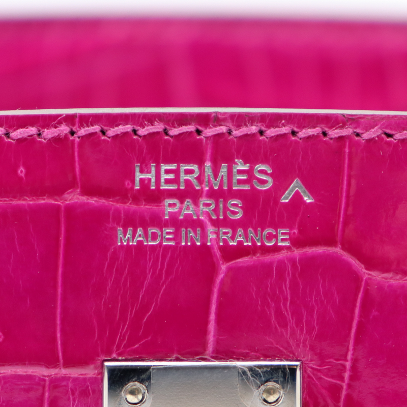 Hermès 25cm Birkin Rose Scheherazade Shiny Porosus Crocodile Palladium Hardware