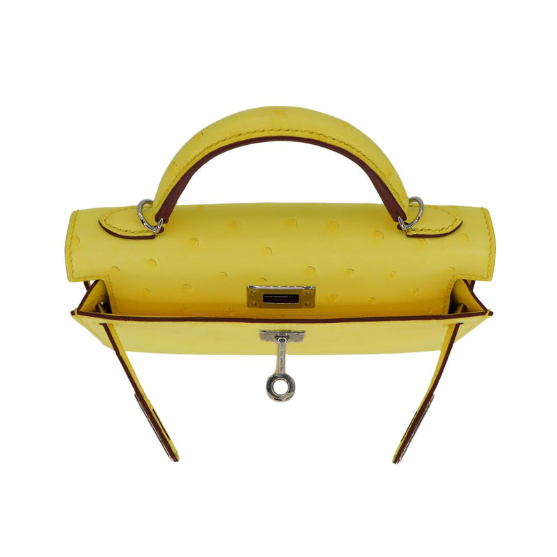 Herm�s Kelly Mini II Jaune Citron Ostrich Palladium Hardware