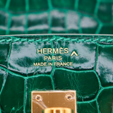 Hermès 25cm Birkin Emerald Shiny Porosus Crocodile Gold Hardware