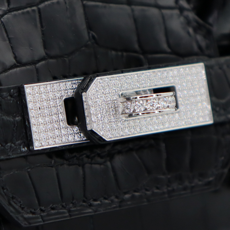Hermès 25cm Birkin Black Shiny Porosus Crocodile Diamond Hardware