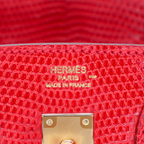 Hermès 25cm Birkin Rouge Exotic Lizard Gold Hardware