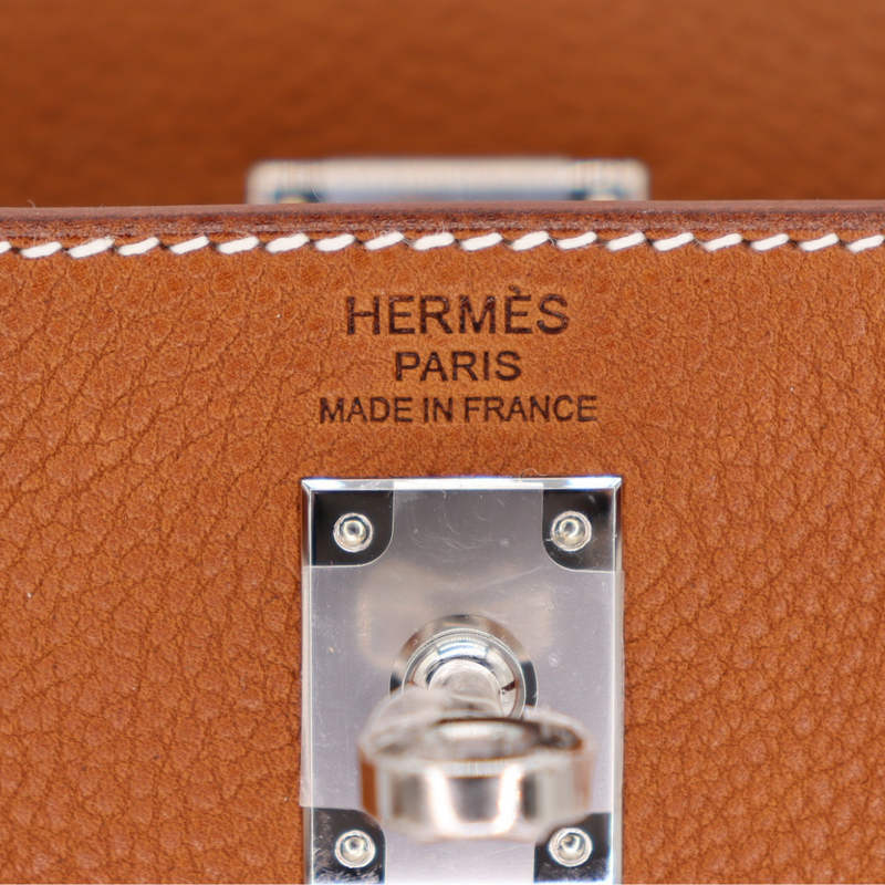 Hermès 25cm Kelly Retourne Fauve Barenia Faubourg Leather Palladium Hardware