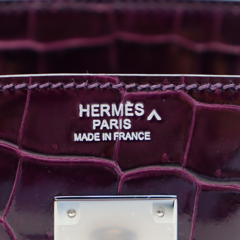 Hermès 30cm Birkin Amethyst Shiny Porosus Crocodile Palladium Hardware