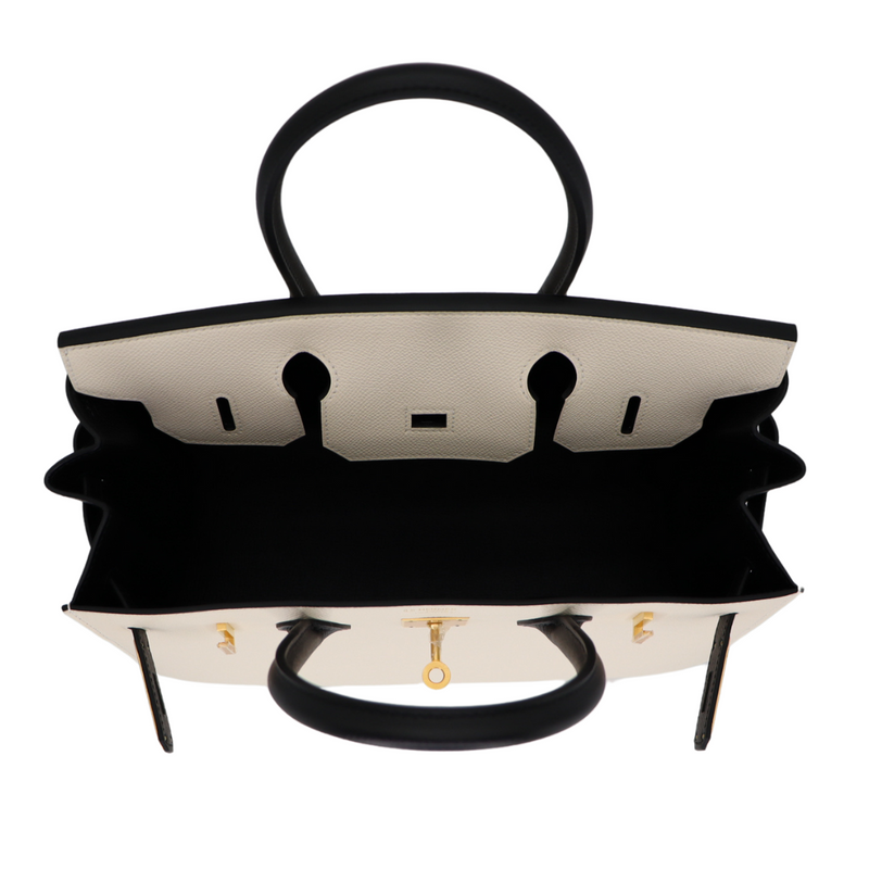 Hermès 30cm Birkin Sellier HSS Craie/Black Epsom Leather Brushed Gold Hardware