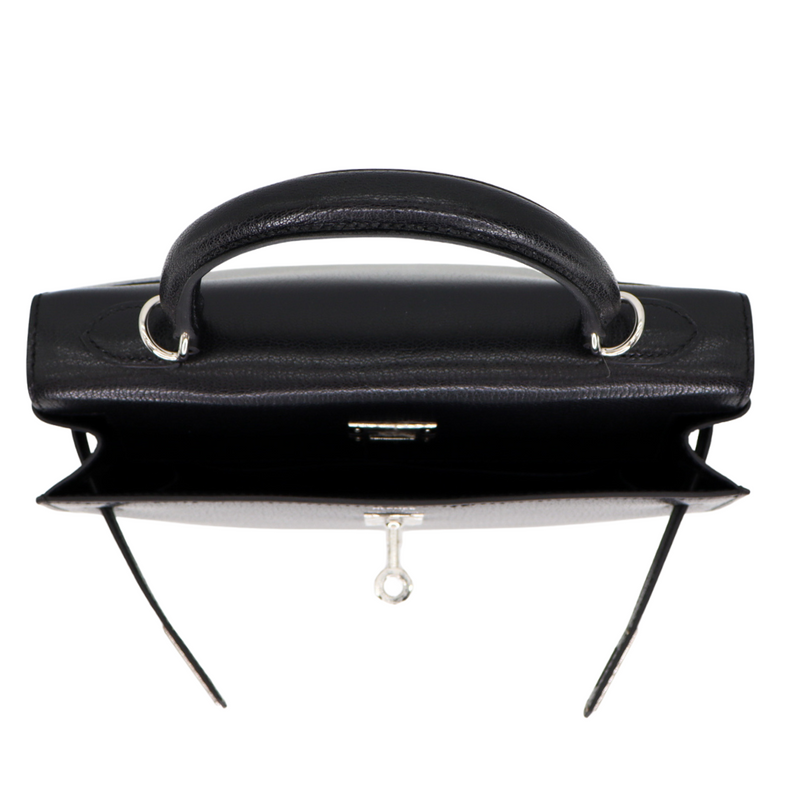 Hermès 25cm Kelly Sellier Black Chèvre Leather Palladium Hardware
