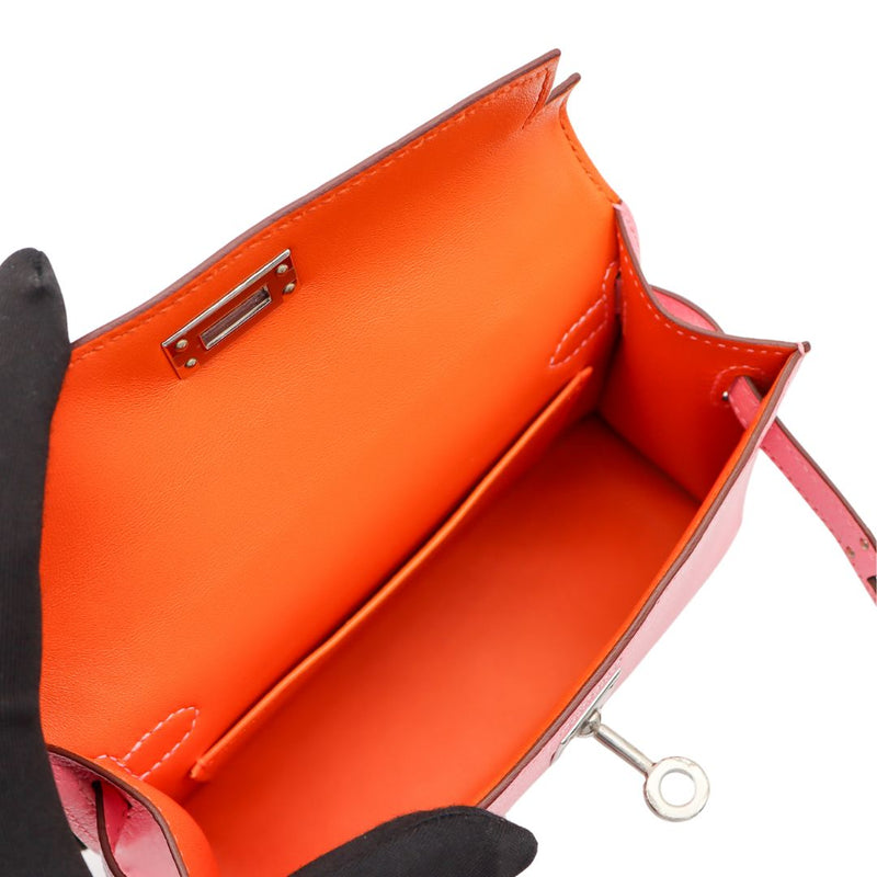 Hermès Kelly II Sellier Mini Verso Rose Confetti/Orange Chevre Leather Palladium Hardware