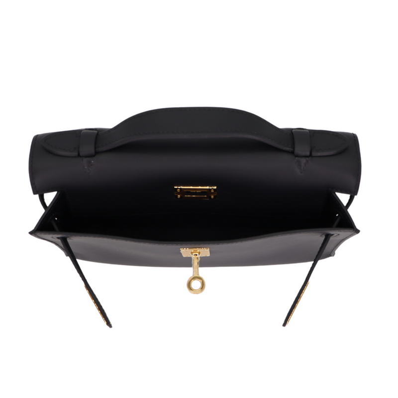 Hermès Kelly Pochette Black Swift Leather Gold Hardware