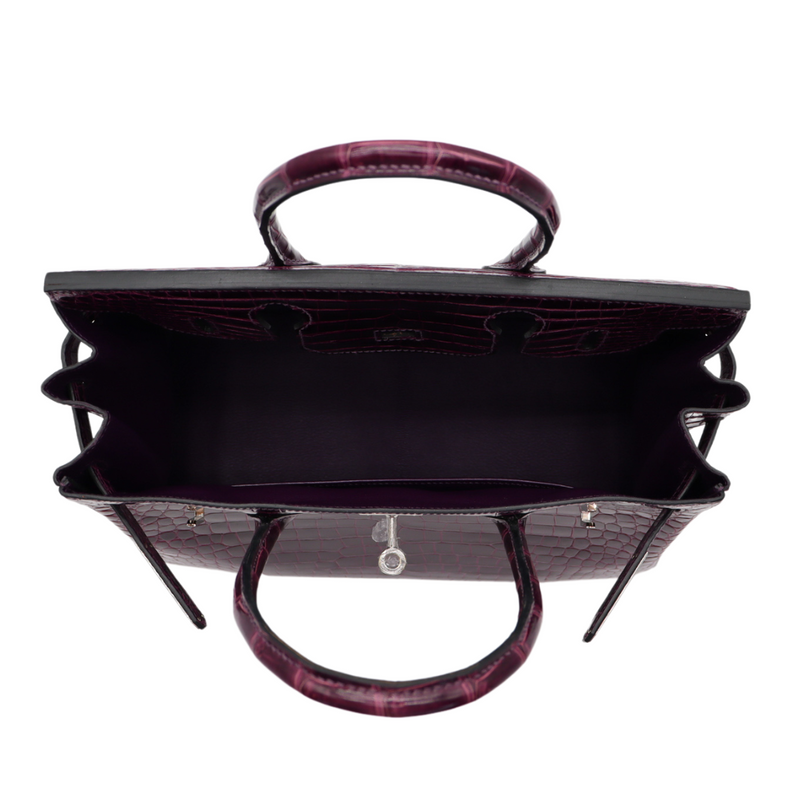 Hermès 30cm Birkin Amethyst Shiny Porosus Crocodile Palladium Hardware