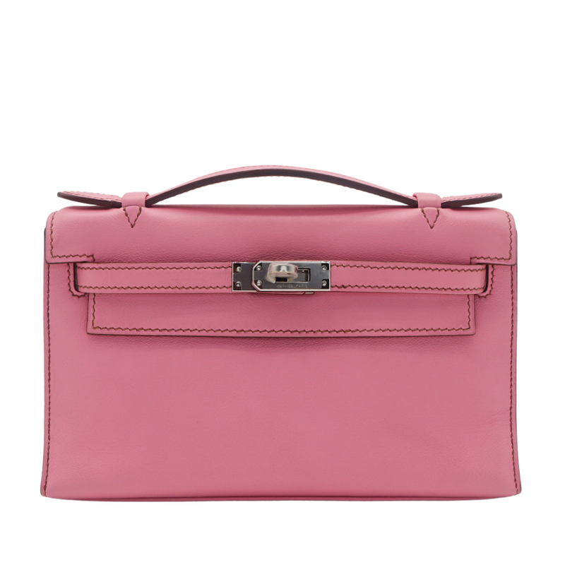 Hermès Kelly Pochette Bubblegum Swift Leather Palladium Hardware