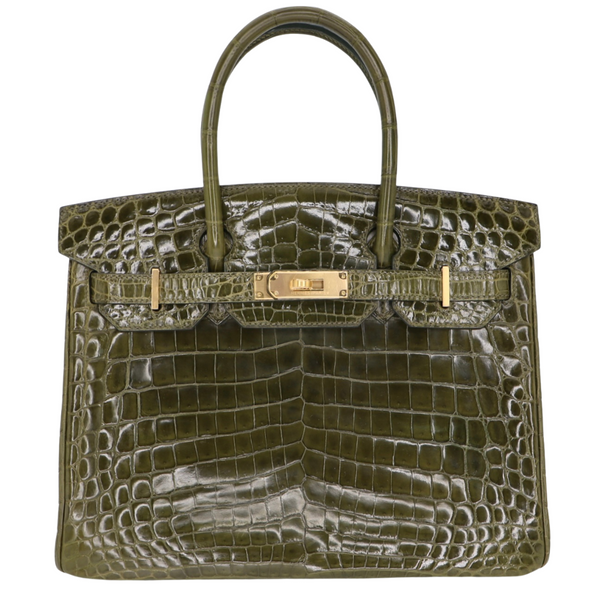 Hermès 30cm Birkin Vert Olive Shiny Niloticus Crocodile Gold Hardware