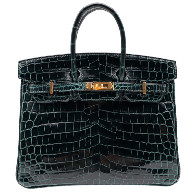 Hermès 25cm Birkin Vert Cypress Shiny Niloticus Crocodile Gold Hardware