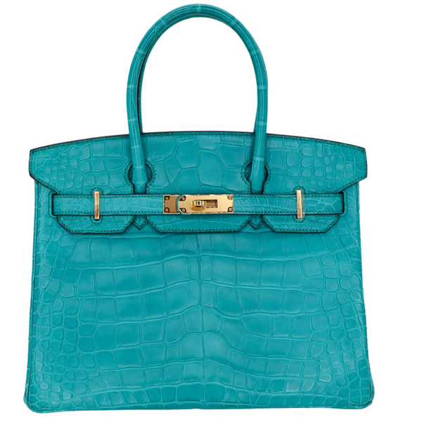 Hermès 30cm Birkin Bleu Paon Matte Alligator Gold Hardware