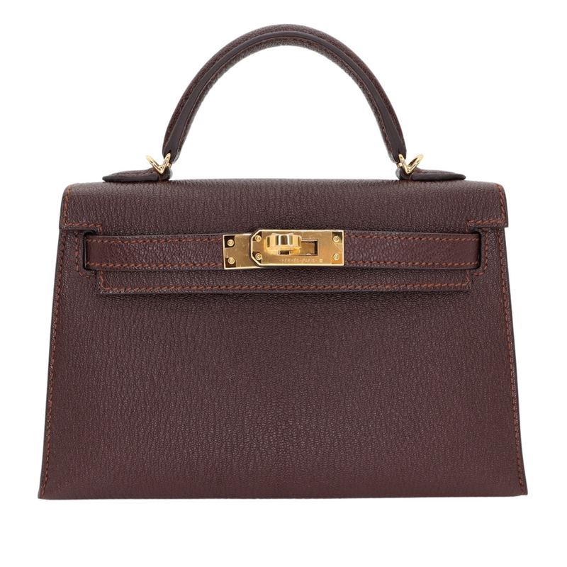 Hermès Kelly II Sellier Mini Verso Havane/Gris Touretelle Chèvre Leather Gold Hardware