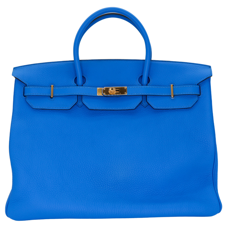 Hermès 40cm Birkin Bleu Hydra Clemence Leather Gold Hardware