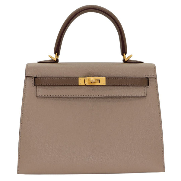 Hermès 25cm Kelly Sellier HSS Etoupe/ Gris Tourterelle Chevrè Leather Brushed Gold Hardware