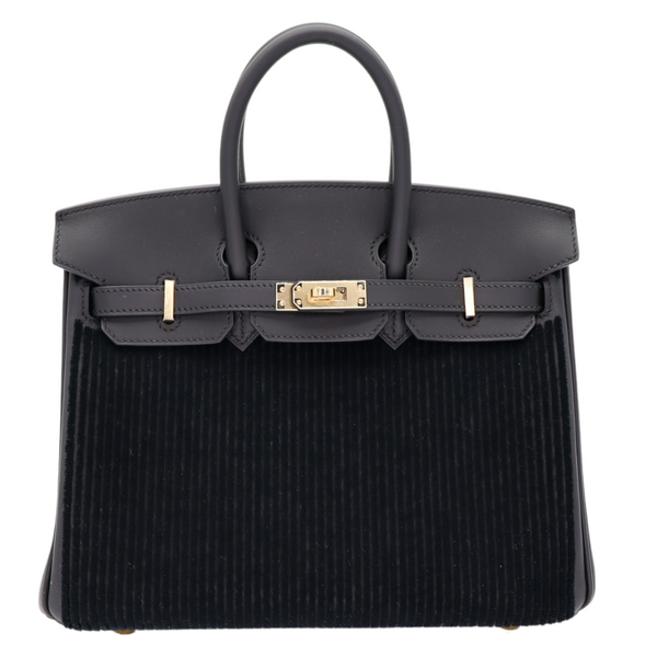 Hermès 25cm Birkin Black Cote a Cote Tuffetage Caban Swift Leather Gold Hardware