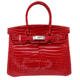Hermès 30cm Birkin Braise Shiny Porosus Crocodile Palladium Hardware