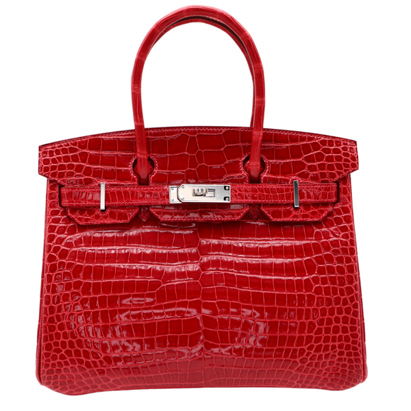 Hermès 30cm Birkin Braise Shiny Porosus Crocodile Palladium Hardware
