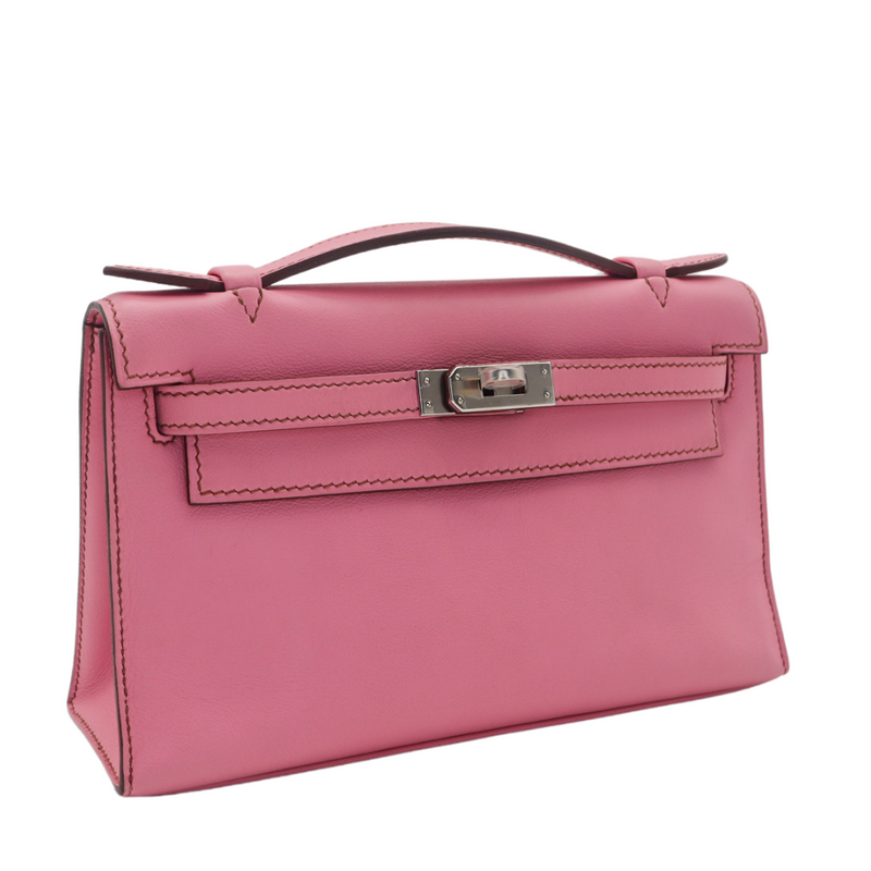 Hermès Kelly Pochette Bubblegum Swift Leather Palladium Hardware