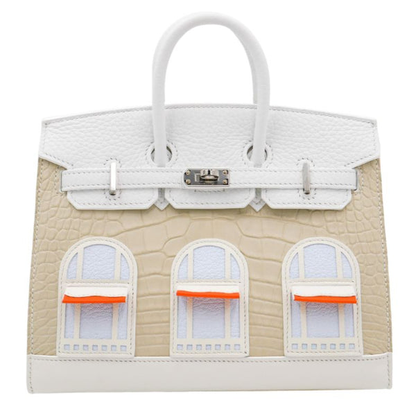 Herm�s 20cm Birkin Sellier Faubourg House White Snow Palladium Hardware