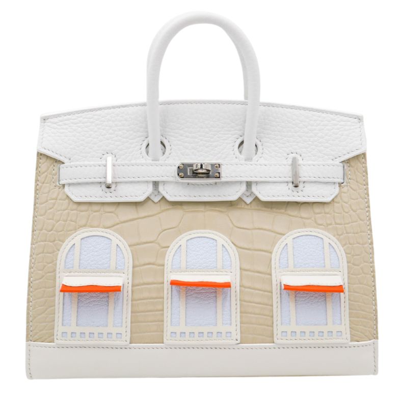 Herm�s 20cm Birkin Sellier Faubourg House White Snow Palladium Hardware