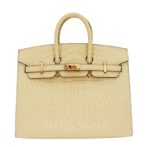 Herm�s 20cm Birkin Sellier Vanilla Matte Alligator Gold Hardware