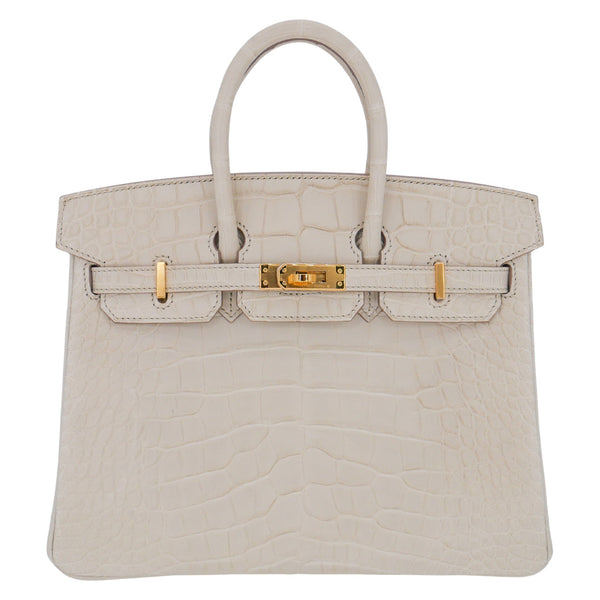 Herm�s 25cm Birkin Beton Matte Alligator Gold Hardware