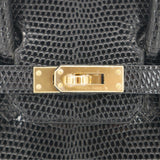 Herm�s 25cm Birkin Black Lizard Gold Hardware