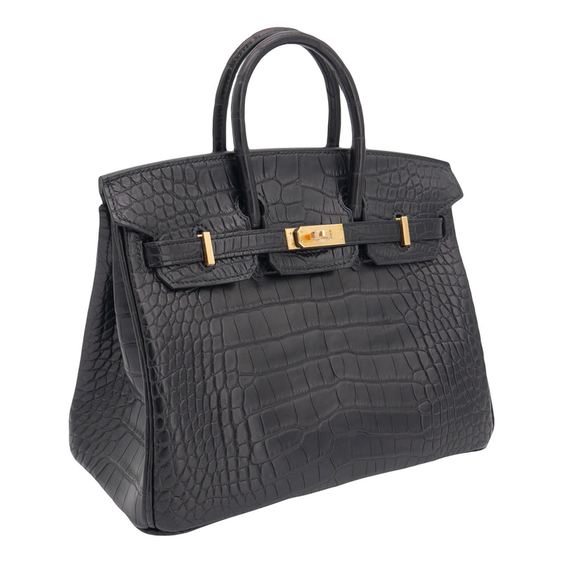 Herm�s 25cm Birkin Black Matte Alligator Gold Hardware