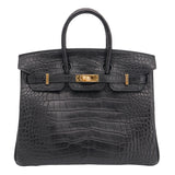 Herm�s 25cm Birkin Black Matte Alligator Gold Hardware