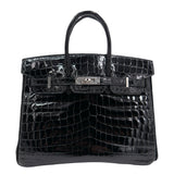 Herm�s 25cm Birkin Black Shiny Niloticus Crocodile Palladium Hardware